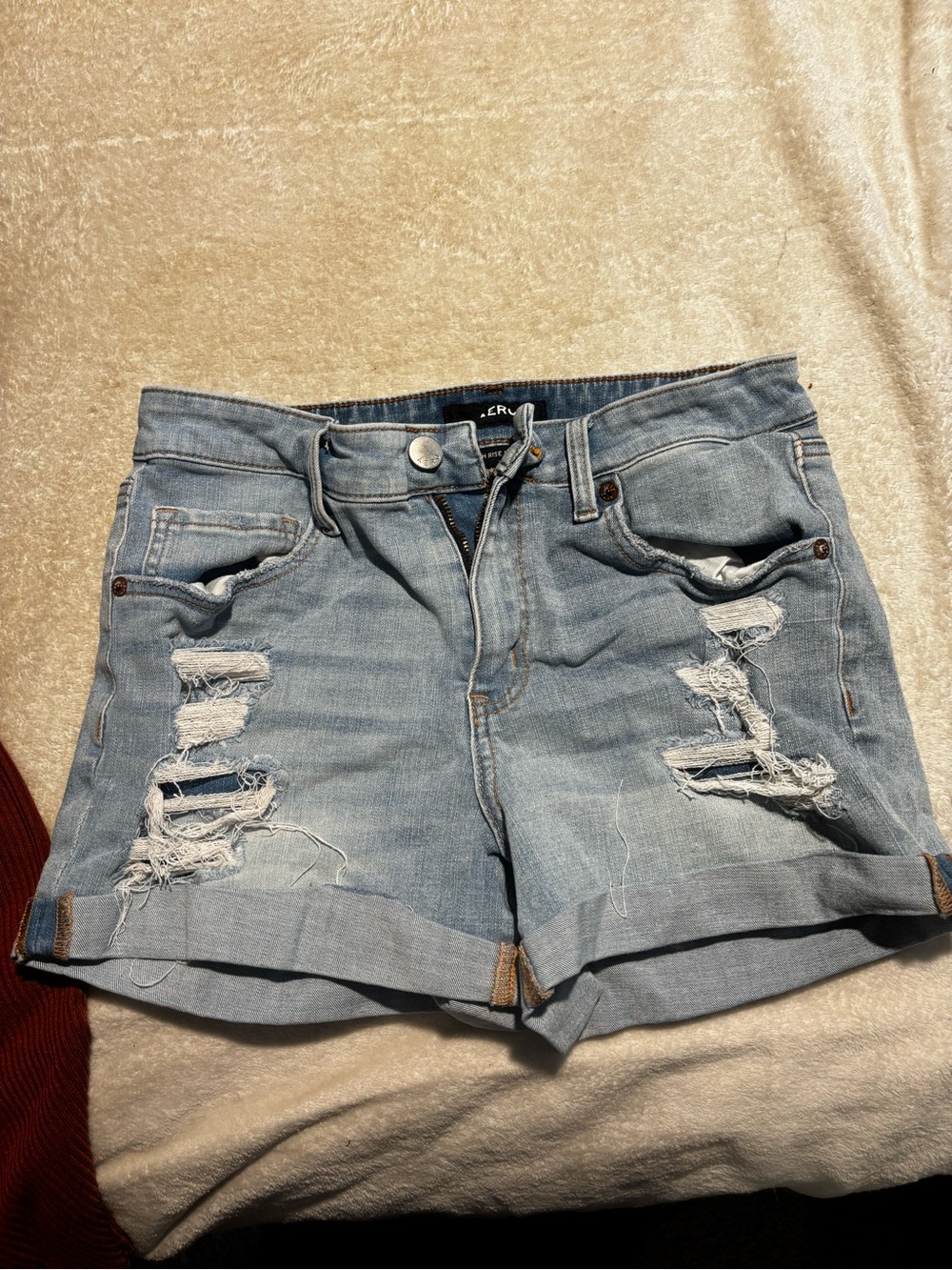 Light Blue Distressed Denim Shorts - Women